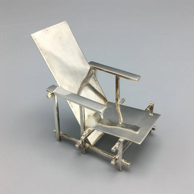 Sterling Silver Gerrit Thomas Rietveld 'Red and Blue' Miniature De Stijl Chair