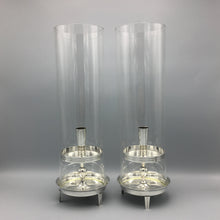 Tommi Parzinger c. 1950 Pair of Silver Footed Hurricane Candle Holder Lamps