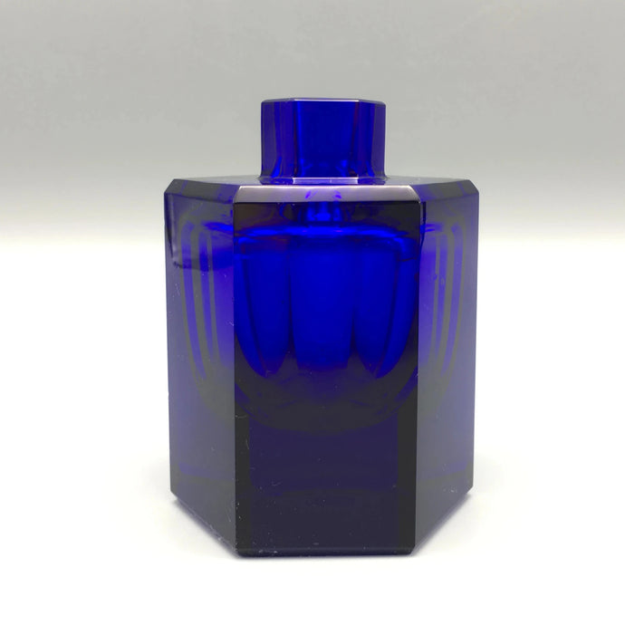 Leo Moser c. 1920 Deep Cobalt Blue Geometric Crystal Glass Bud Vase