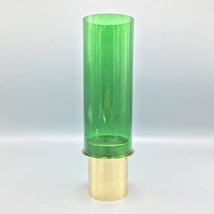 Hans-Agne Jakobsson c. 1950 Brass & Tinted Green Glass Hurricane Candle Holder