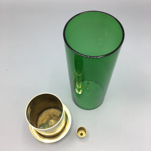 Hans-Agne Jakobsson c. 1950 Brass & Tinted Green Glass Hurricane Candle Holder