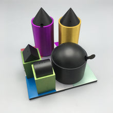 David Tisdale c. 1980s Multi-Colored Postmodern Anodized Aluminum Salt & Pepper Shakers