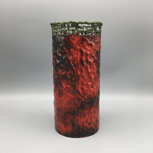 Marcello Fantoni for Raymor c. 1950 Hammered Copper Metal Vase with Red Enamel Overlay