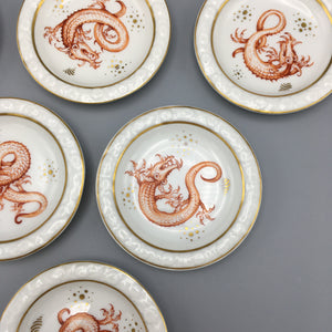 Six Unique c. 1920 Aesthetic Hand Painted Rosenthal Bavaria Ryong Dragon Coaster Trays