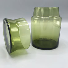 Sasaki Japan 1960's Lidded Green Glass Container & Cup Lid