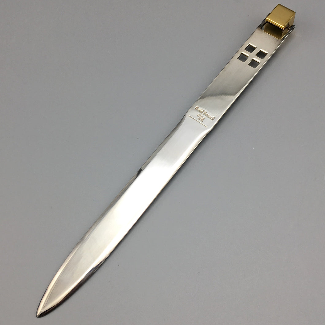 Minimalist Silver and Gold Plate Letter Opener Streamlined Kinetic Architecture Knife 