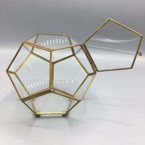 Large Vintage 1970s Geodesic Polyhedron Glass & Brass Terrarium Box
