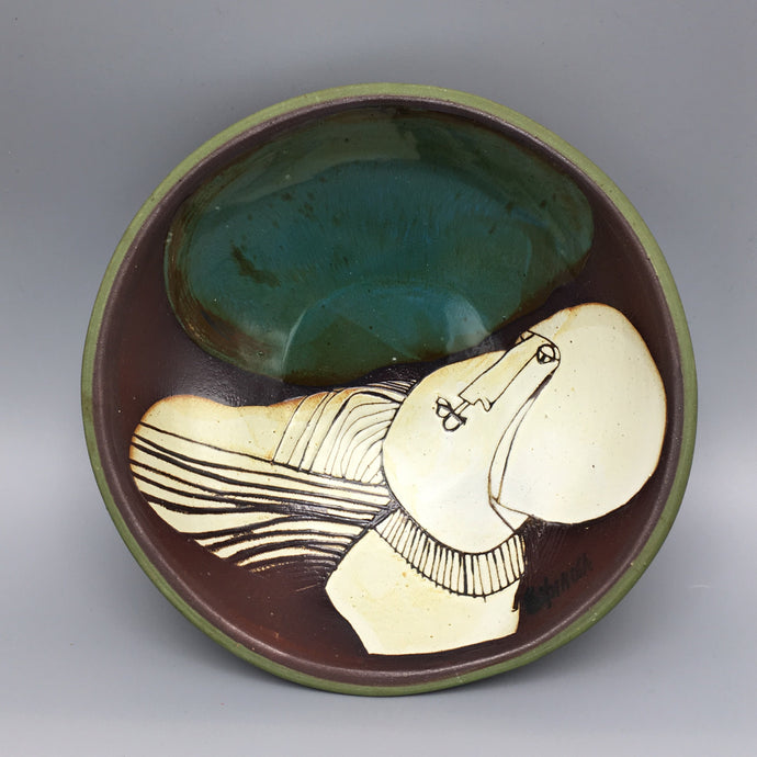 Susana Espinosa Abstract Glazed Sgraffito Terra Cotta Vessel