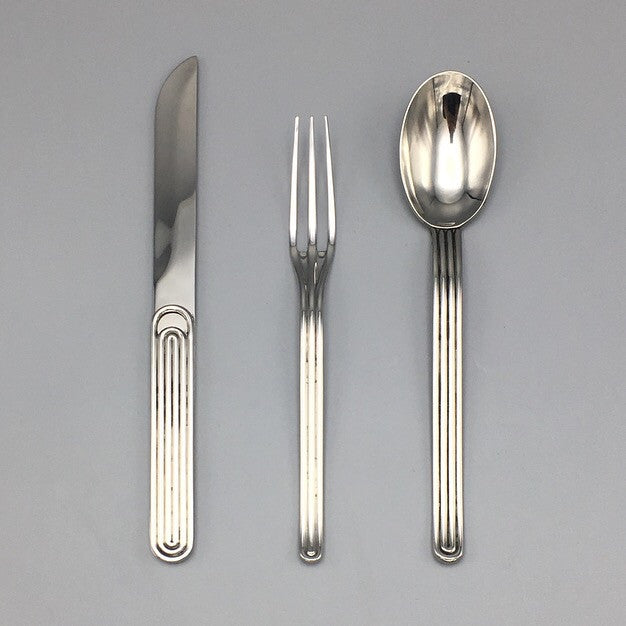 Rare 1970's 1980's Minimalist Modernist Stainless Steel Flatware Set