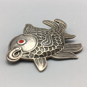 Margot de Taxco Design Sterling Silver and Enamel Fish Pendant Brooch
