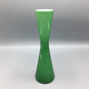Vintage Mid Century Balboa Minimalist Green & White Cased Murano Glass Vase